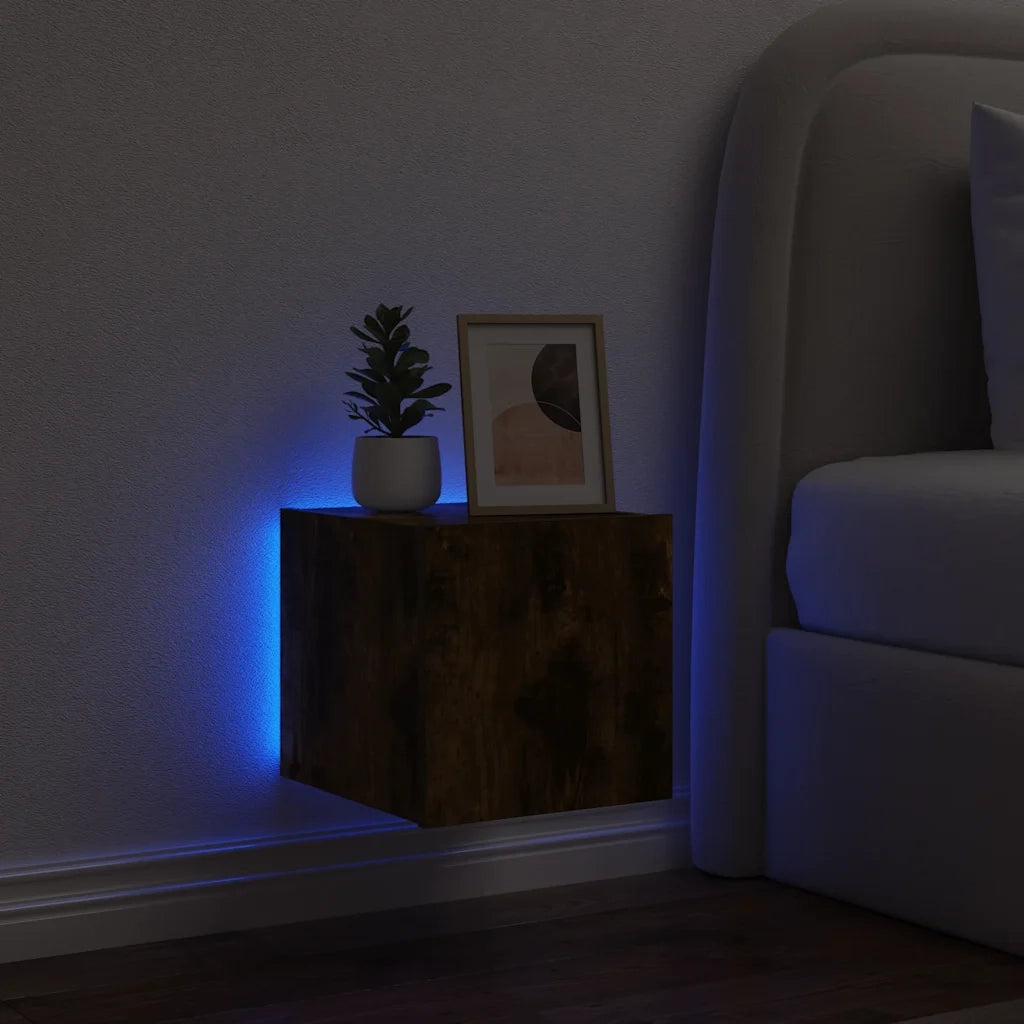 Mobile TV a Parete con Luci LED Rovere Fumo 30,5x35x30 cm 837226