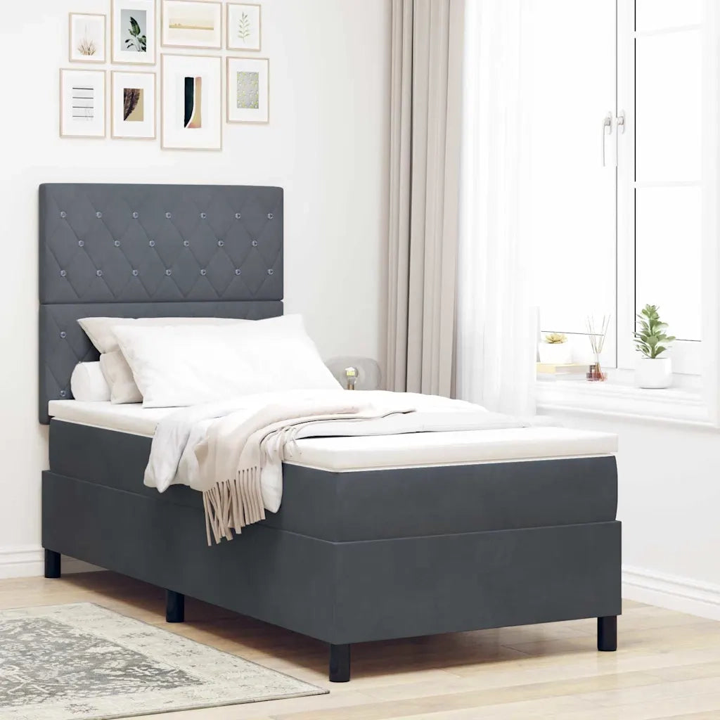 Letto a Sorgente LED Grigio scuro 90 x 200 cm Tessuto