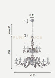 LAMPADARIO 1306 (8+4) 2 PIANI TRASPARENTE E CROMO ATTACCO E14 D.93CM