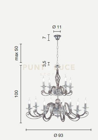 LAMPADARIO 1306 (8+4) 2 PIANI TRASPARENTE E CROMO ATTACCO E14 D.93CM