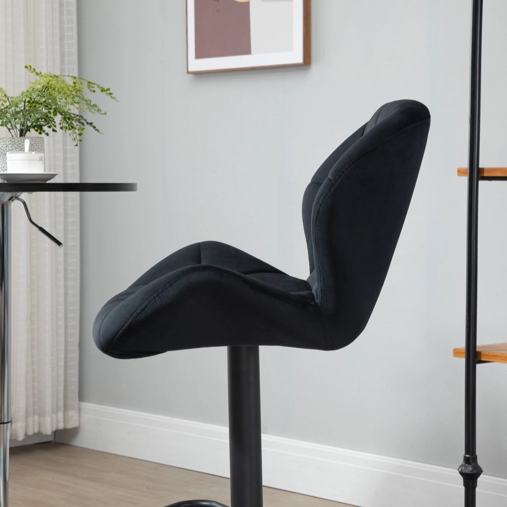 Set di 2 sgabelli da bar girevoli con schienale ¨C Minimal ¨C regolabili in altezza, velluto nero, 51.5x57.5x93-114.5 cm
