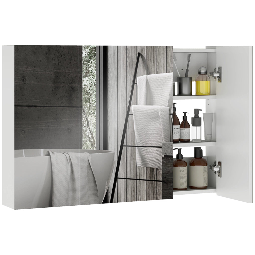 Armadietto Pensile Bagno 3 Ante Specchio Legno ¨C zephmum ¨C Bianco 90x13.5x60
