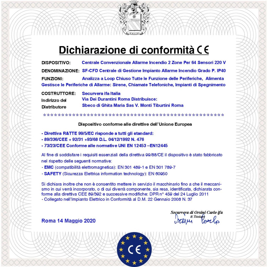 CENTRALE ANTINCENDIO 2 ZONE GESTISCE 65 SENSORI COMANDA BLOCCA PORTE R.E.I ALLARME TELEFONICO SIRENE SPEGNIMENTO 2 BATTERIE 12 V 7,2 AH