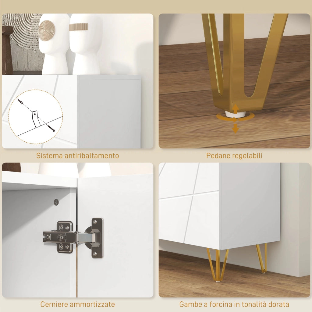 Armadio con Ripiani e Ante ¨C Minimal ¨C 120x40x75 cm, Bianco e Oro