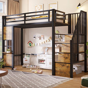 LETTO a soppalco 90x200 cm in metallo e MDF nero con scala contenitore