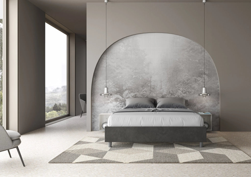 BS COM Letto matrimoniale senza rete imbottito 160x190 microfibra grigio