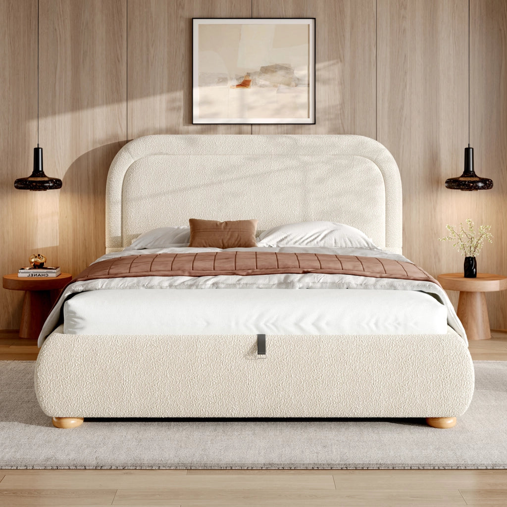 letto imbottito bouclé beige 140 x 200 cm