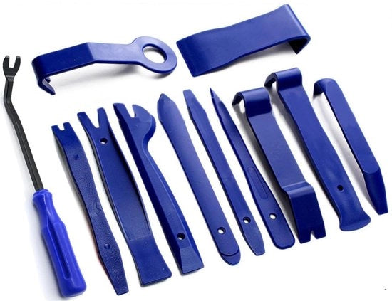 Set di strumenti per la rimozione della carrozzeria, strumenti per la rimozione delle viti a morsa, strumenti per la rimozione delle viti a testa espansa, accessori interni e strumenti manuali per la riparazione di autoveicoli (12 pezzi - PE)