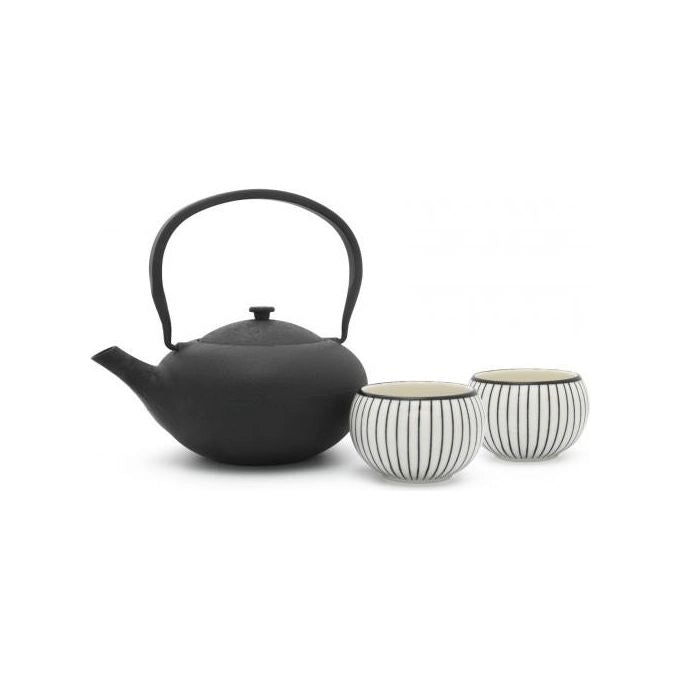 Bredemeijer INB157002 Shanxi Teiera in ghisa da 1 litro con 2 tazze in porcellana e filtro in acciaio inossidabile colore Nero