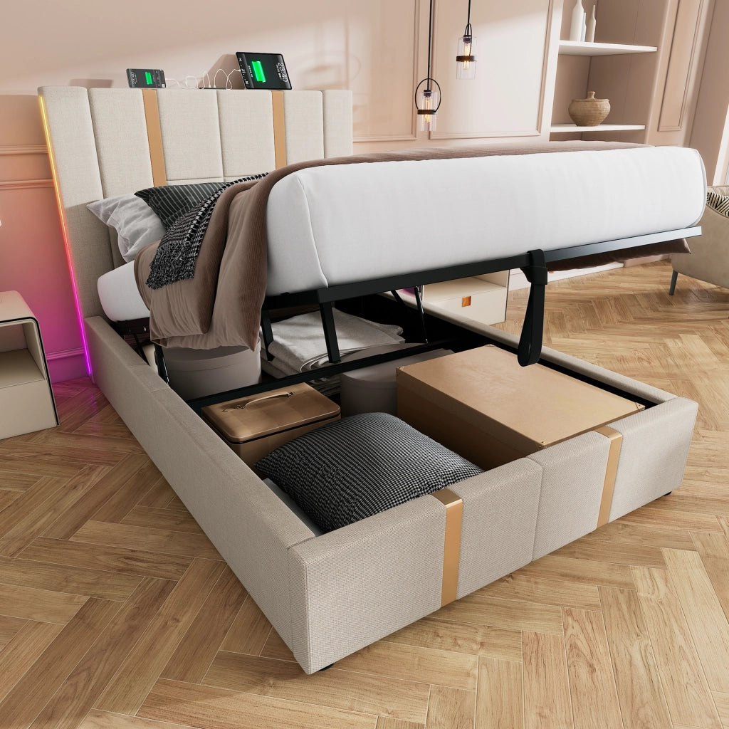 letto imbottito lino beige 90 x 200 cm