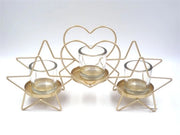 Candeliere Portacandele in Metallo Oro Forma Stella e Cuore 25 cm