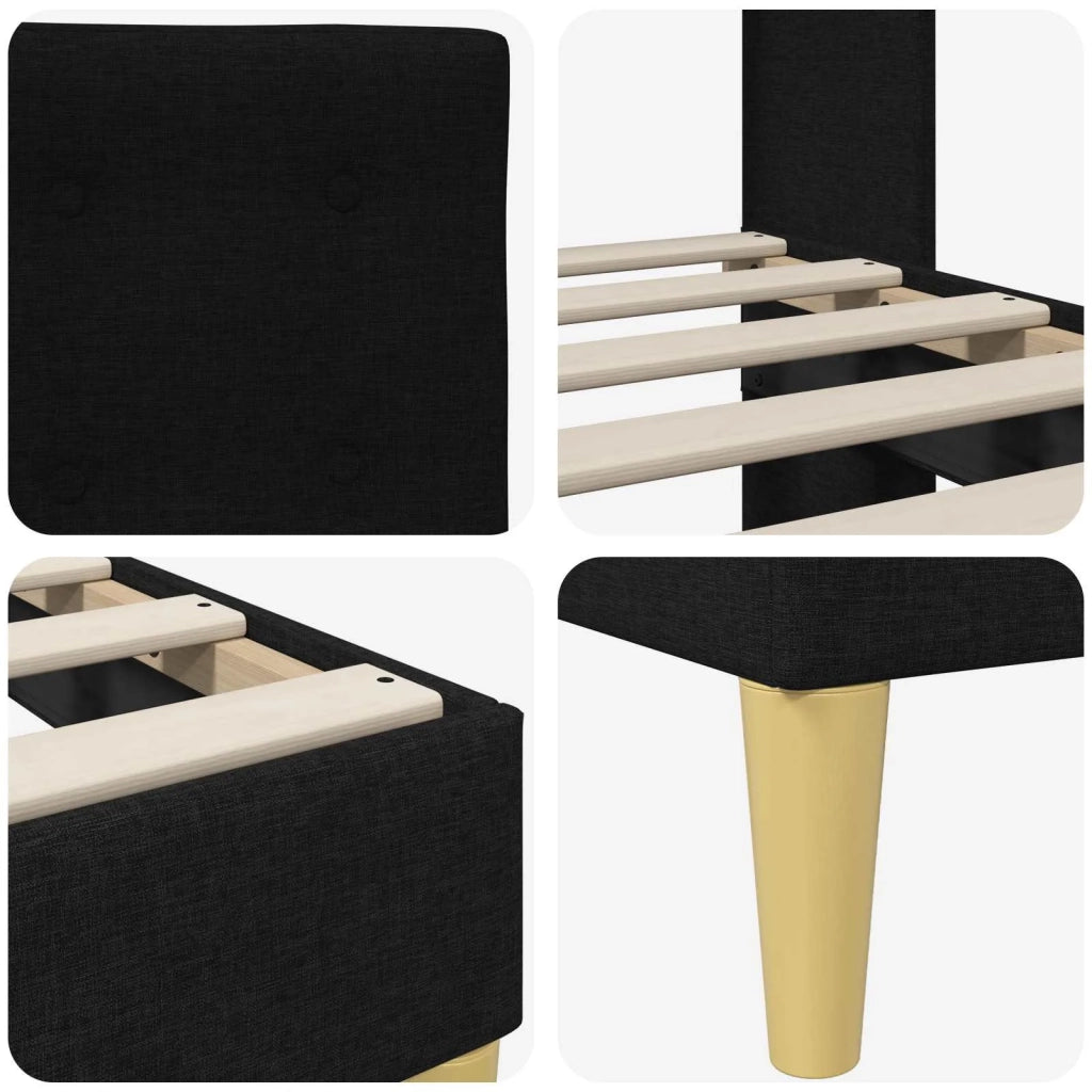 Letto matrimoniale | Letto per adulti | Struttura del letto con testiera Nero 140 x 190 cm Tessuto