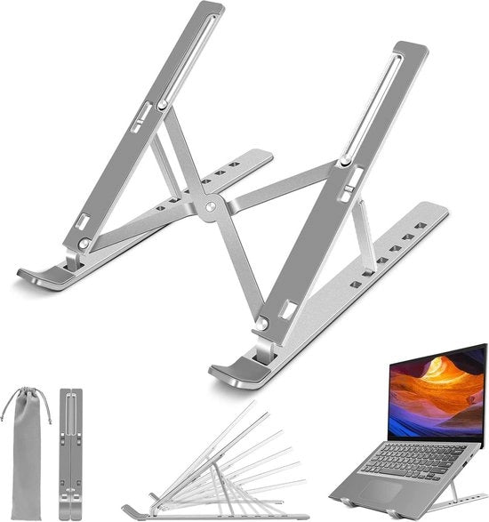 Stand per laptop da 6 livelli con tasca di stoccaggio - rivestimento antiscivolo in silicone - 10-17 pollici - stand per laptop regolabile