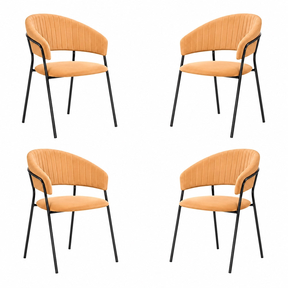 Sedie da sala da pranzo set da 4 Aurelia in velluto arancione con gambe nere
