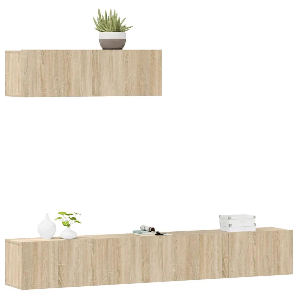 Set di Mobili Porta TV 3 pz Rovere Sonoma in Legno Multistrato