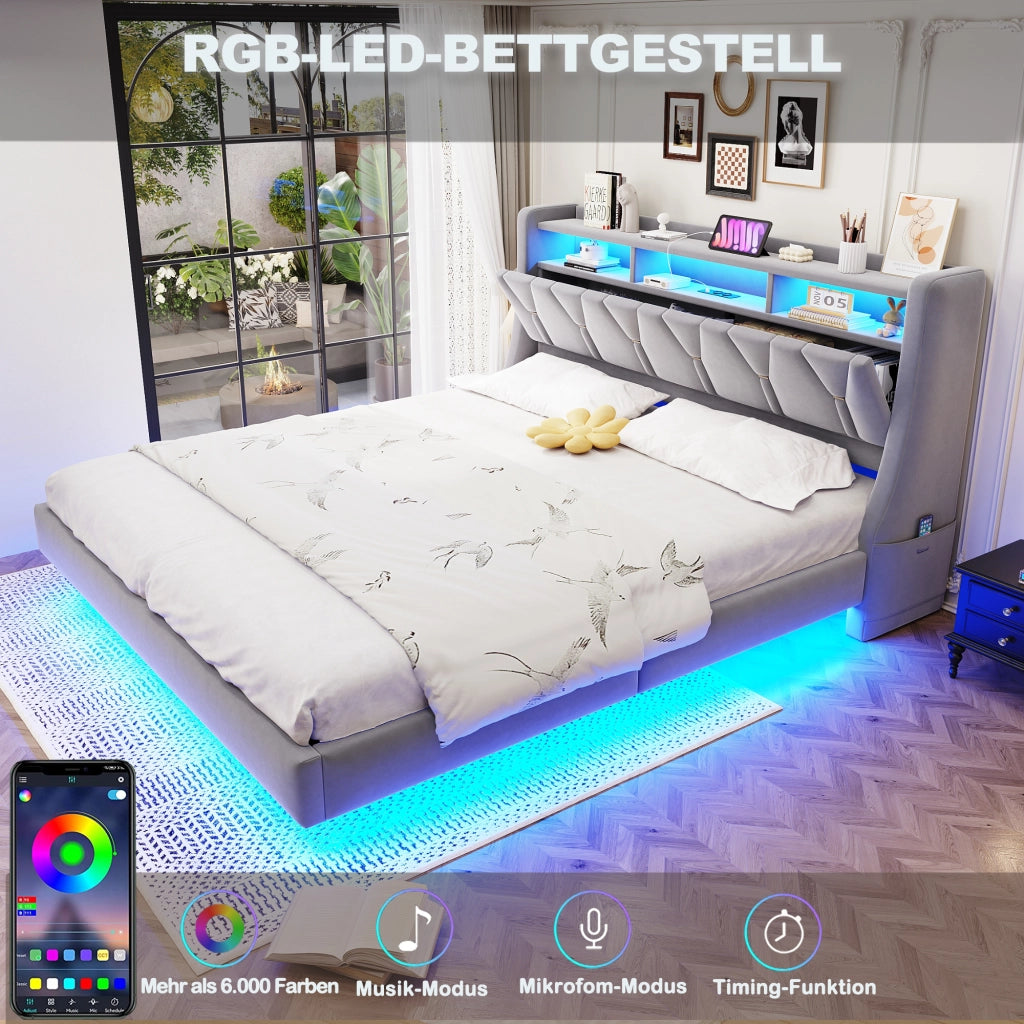letto imbottito velluto grigio chiaro 180 x 200 cm