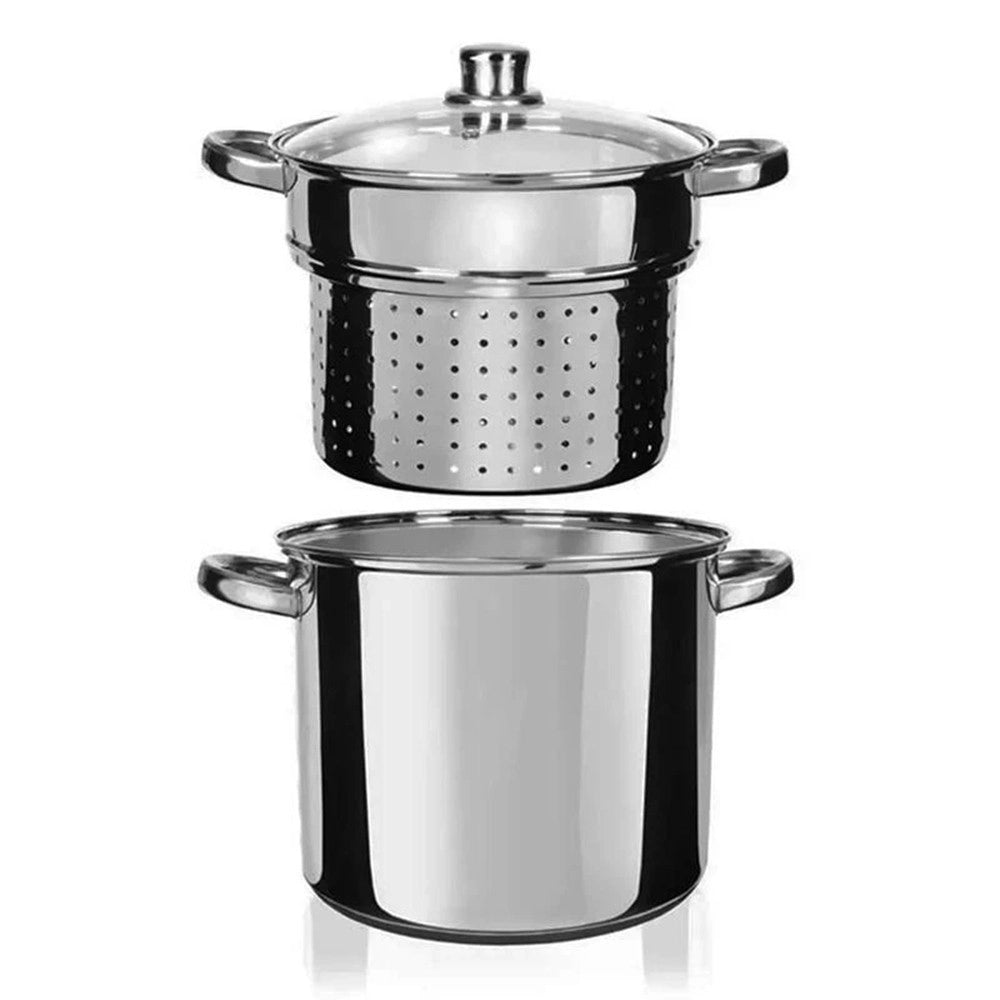 Trade Shop - Set 3pz Pentola Cuocipasta In Acciaio Scola Pasta Con Coperchio Manici ø24cm 8lt Induzione -
