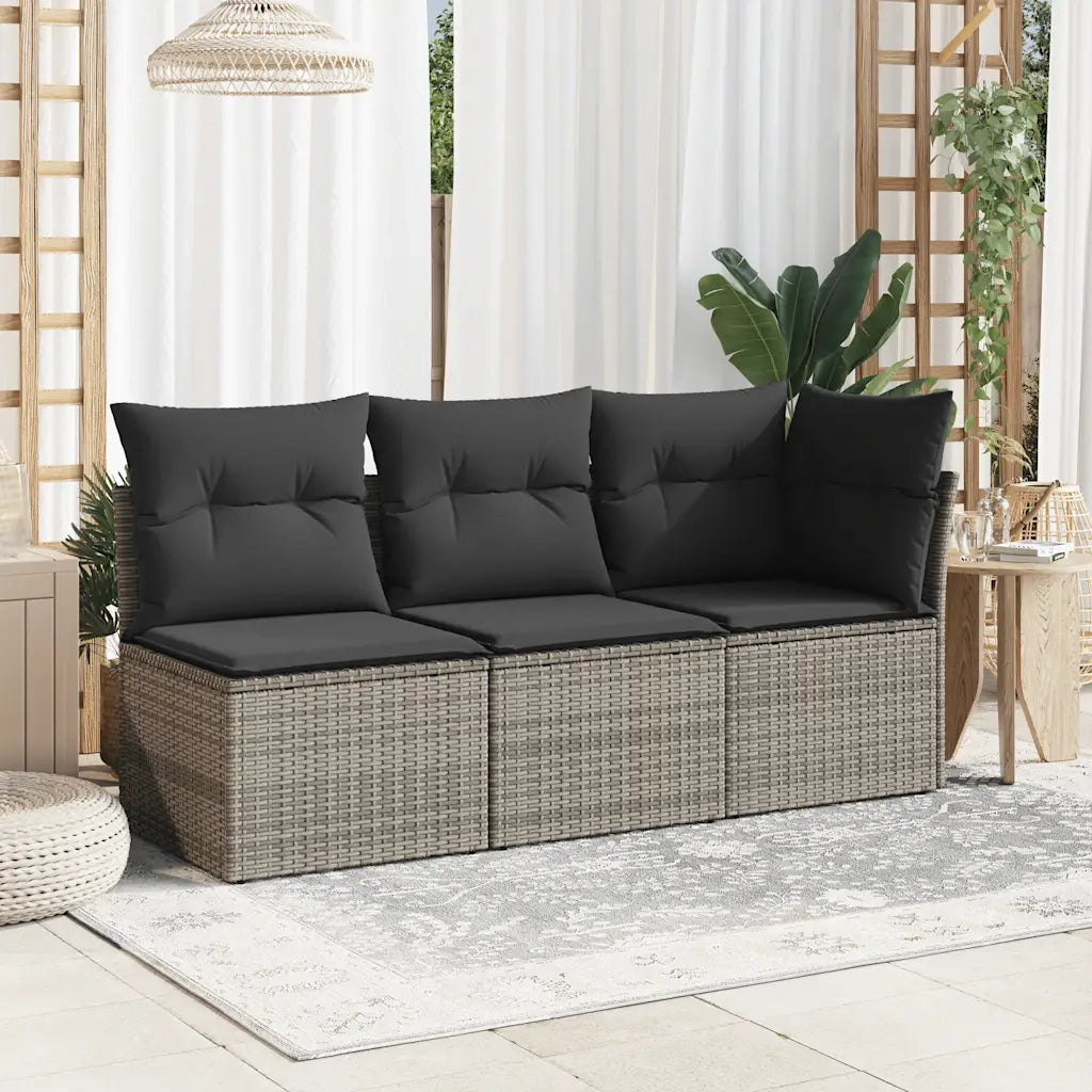Divano Giardino Senza Braccioli con Cuscini Grigio Polyrattan 366112
