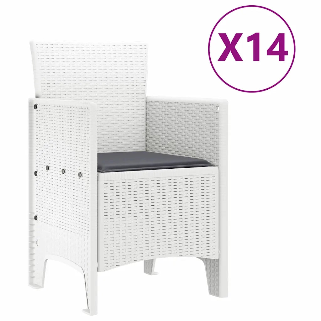 Set da Pranzo per Giardino 15 pcs Bianco Rattan Polt
