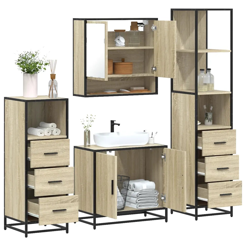 Set Mobili da Bagno 4 pz Rovere Sonoma in Legno Multistrato