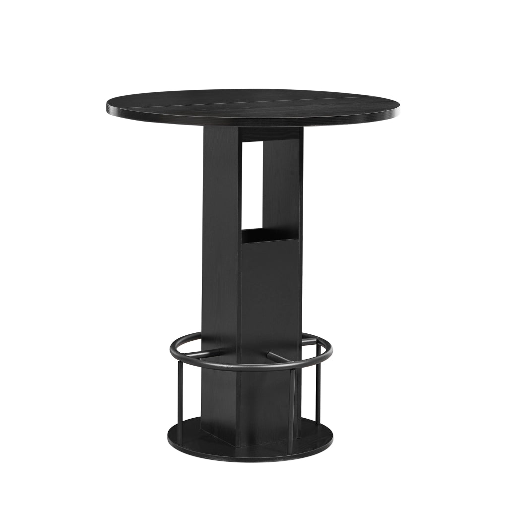 Set Tavolo Alto Rotondo con 2 Sgabelli ¨C MINIMAL ¨C Legno e Metallo Nero, Piano 80cm
