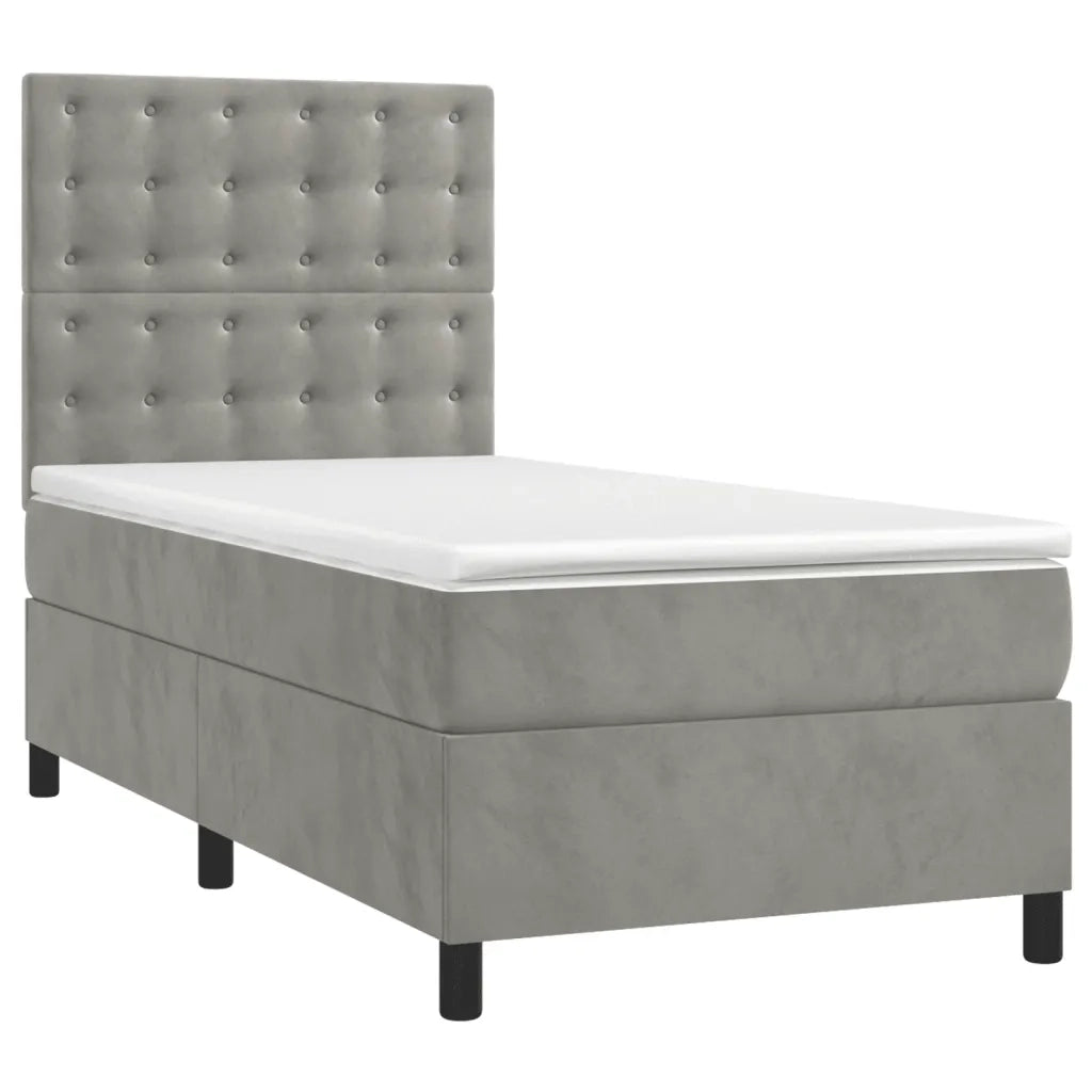Letto singolo | Letto per adulti | Giroletto a Molle con Materasso Grigio Chiaro 80x200 cm Velluto