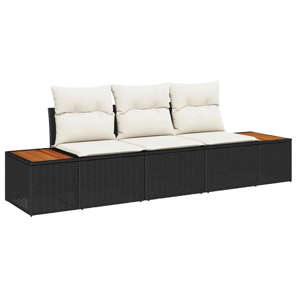 Set Divano da Giardino con cuscino 3 pcs Nero polyrattan 3348013