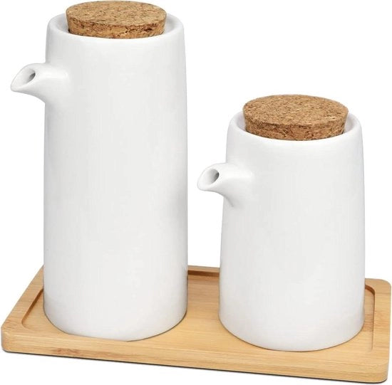 Dispensatore di olio ceramico - 2 pezzi - liquido condimento conservazione - caraffa olio d'oliva - con caricatore - cucina cottura - 250 ml 400 ml