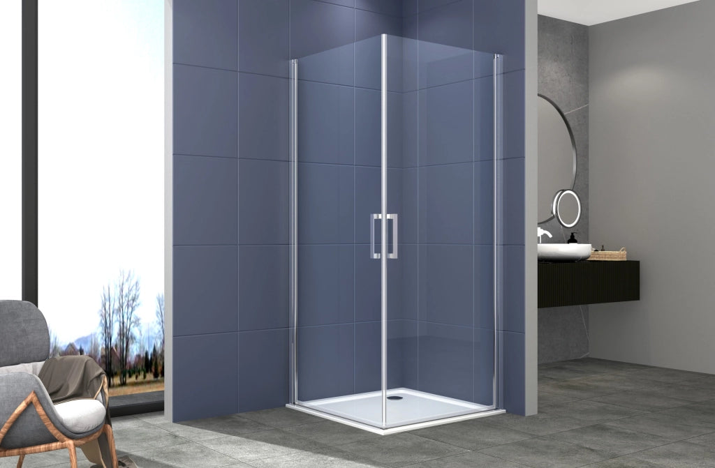 Box doccia angolare 90x90 cm apertura due ante battenti H200 cm cristalli trasparente 6mm profilo CROMATO IVO