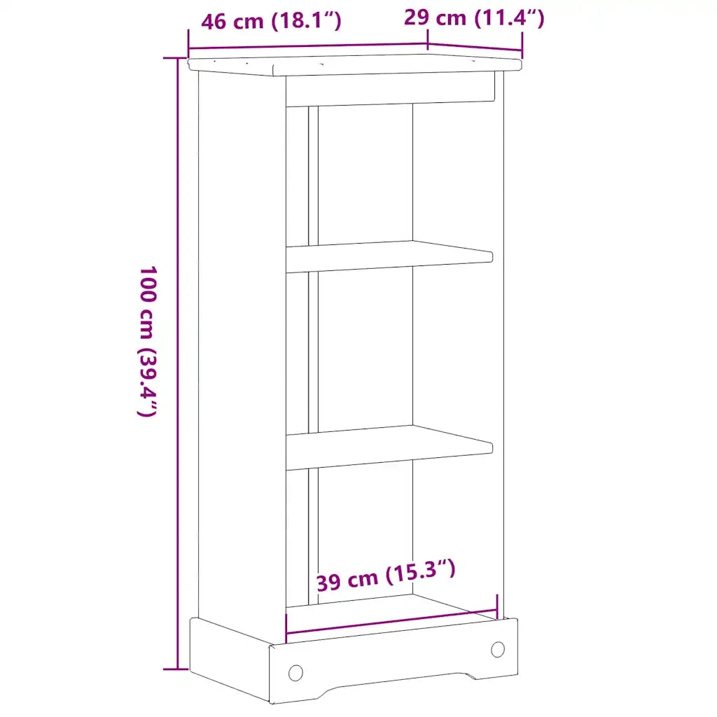 Libreria-Scaffale per Libri-Mobile di Stoccaggio Corona 46x29x100 cm in Legno Massello di Pino