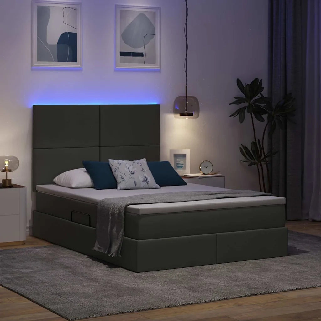 Letto con contenitore e LED con led Grigio scuro 140 x 190 cm 3372352