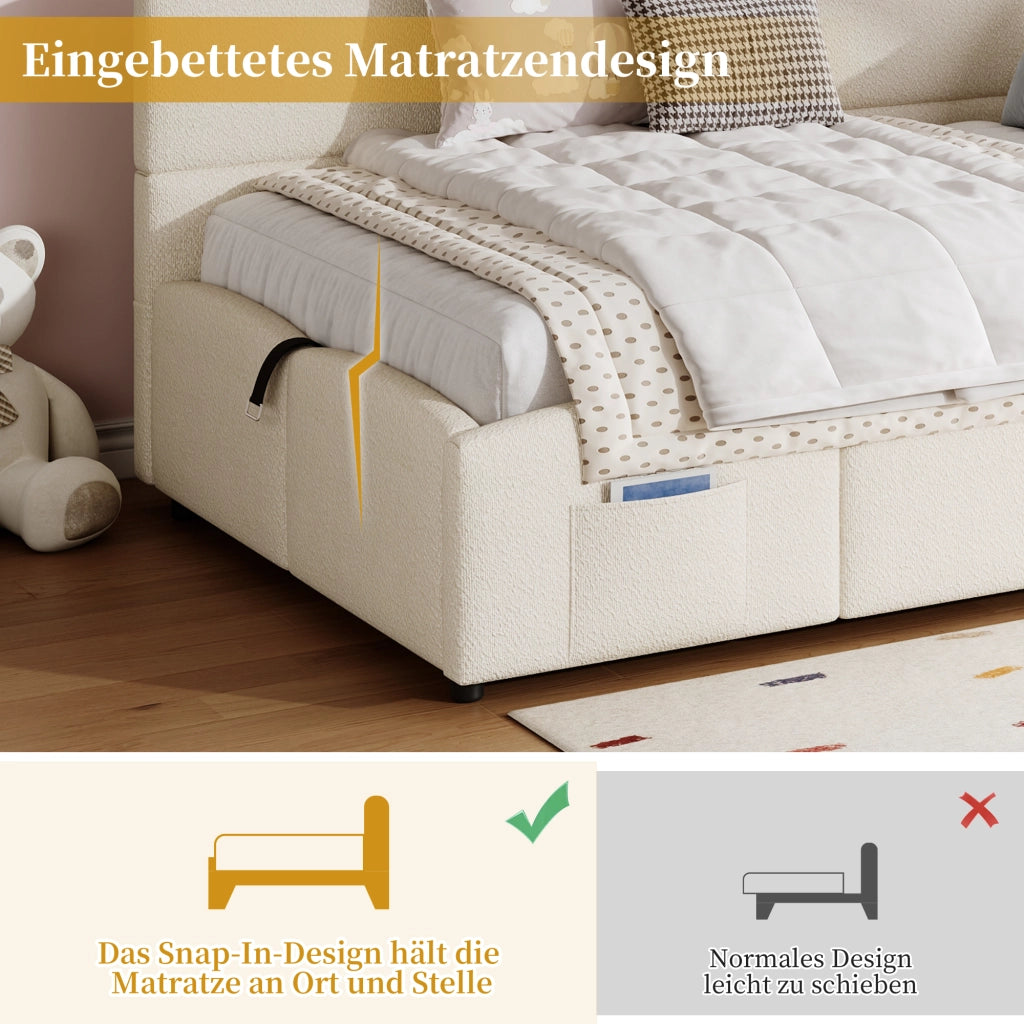 LETTO Contenitore 90x200 cm Bouclé Beige