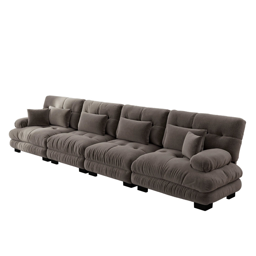 Divano Angolare Modulare 4 Posti ¨C MINIMAL ¨C Chenille Marrone, Divano Letto