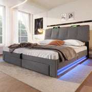 LETTO Contenitore 140x200 cm Grigio in lino con USB e Type-C