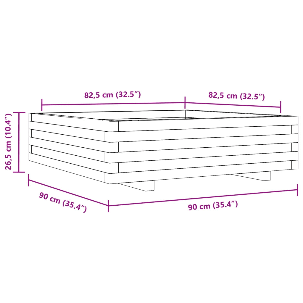 Fioriera da Giardino Bianca 90x90x26,5cm Legno Massello di Pino 847314