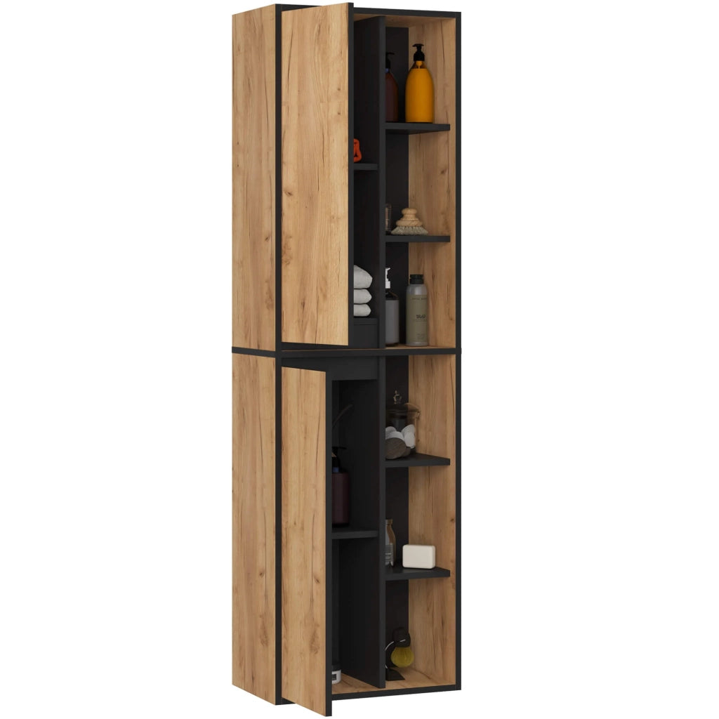 Colonna bagno sospesa VAMI Rovere Craft, Nero 50 cm 2 ante 50x30x170 cm