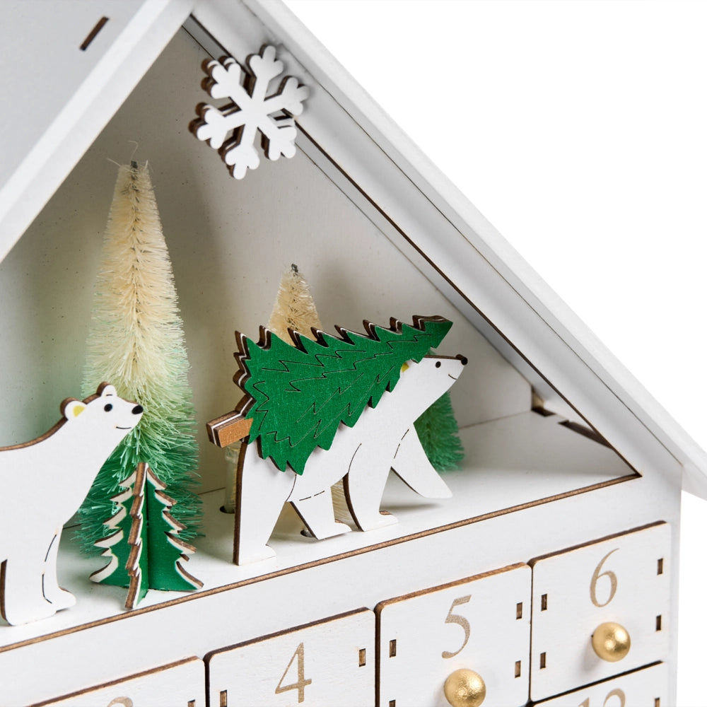Decorazione natalizia LED in legno Calendario dell'Avvento Bianco da interno