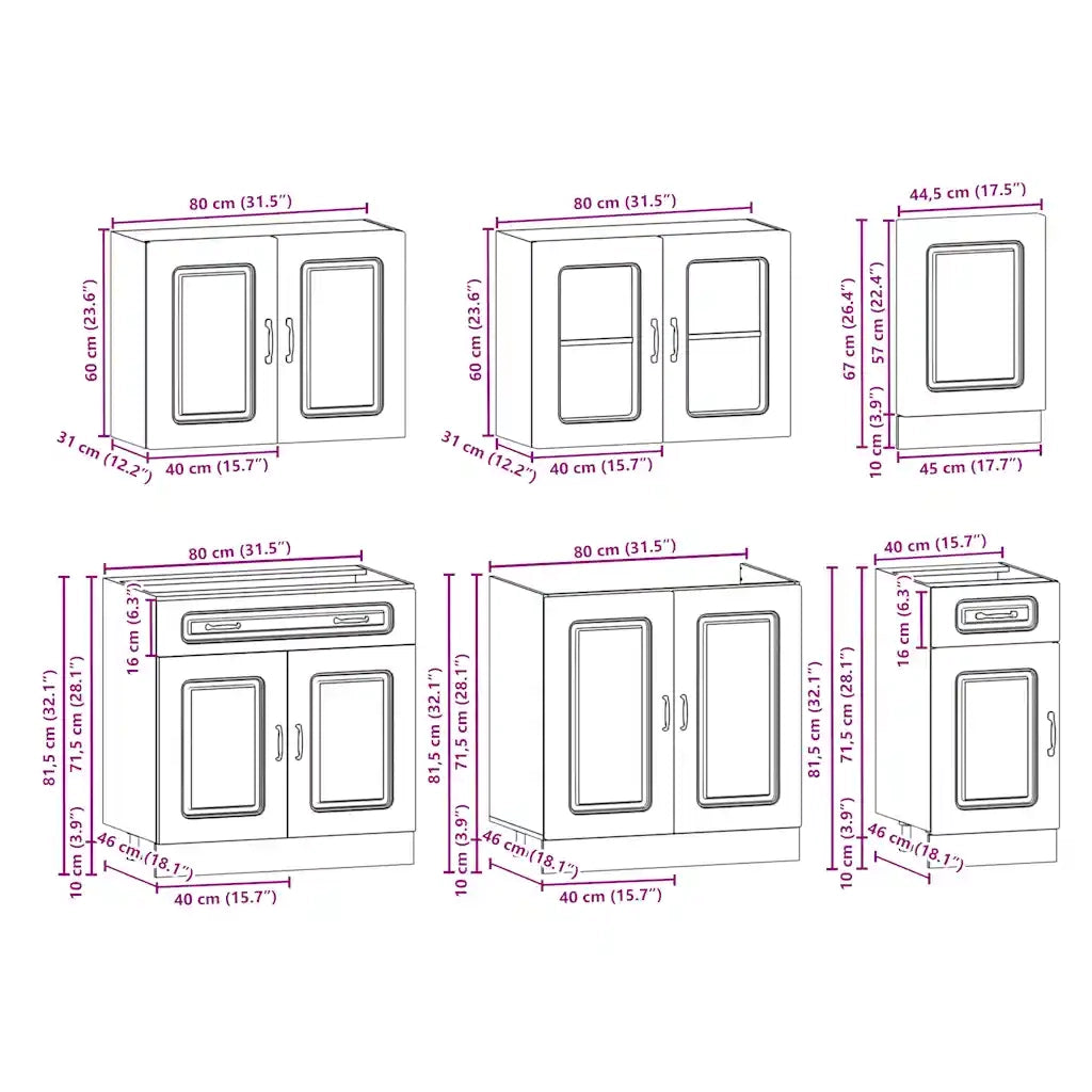 Set Mobili da Cucina 7 pz Kalmar Grigio Cemento in Truciolato 3314735