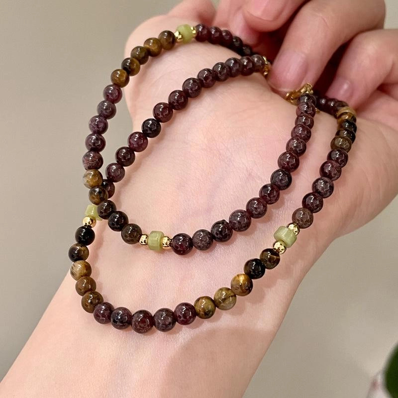 Collana vintage con perline di granato, collana con pietra naturale marrone Maillard, regalo di Natale o compleanno.