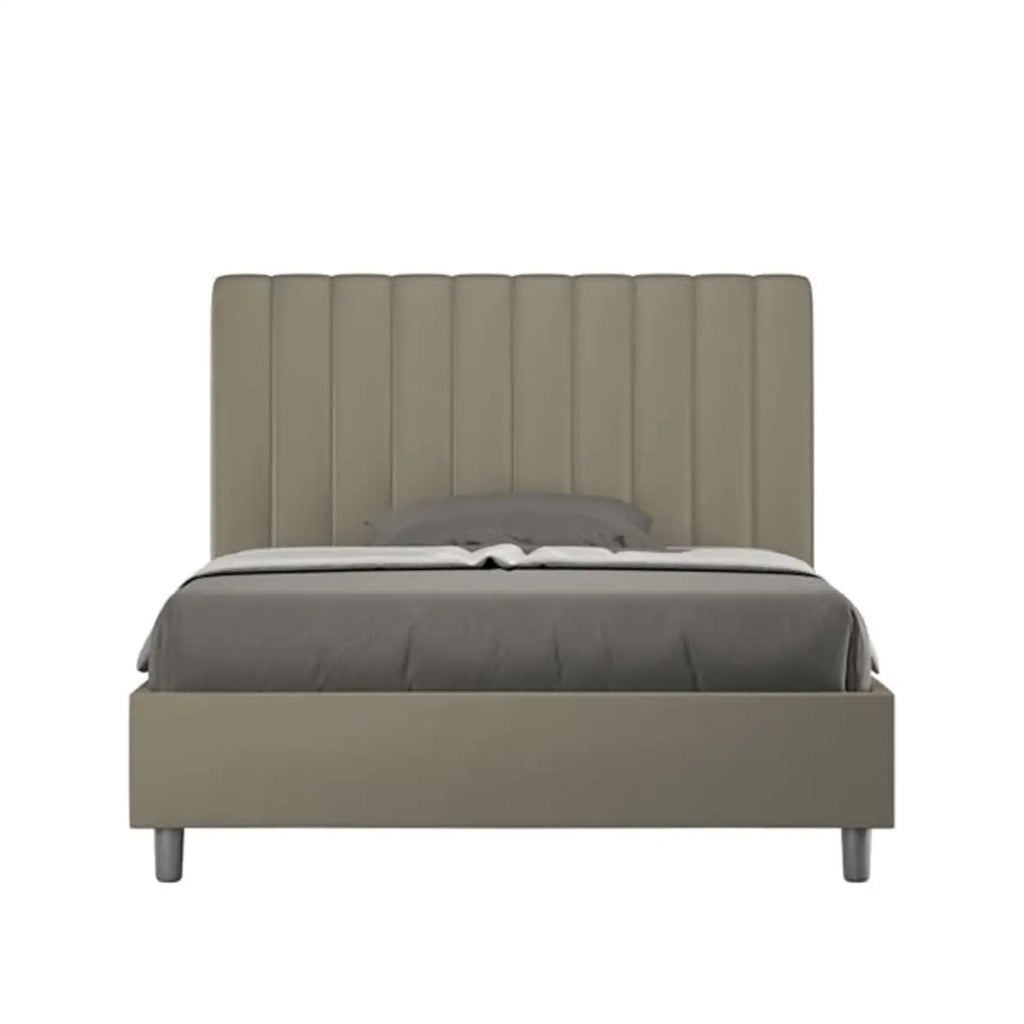 Letto matrimoniale francese con rete imbottito 140x190 similpelle cappuccino Agueda