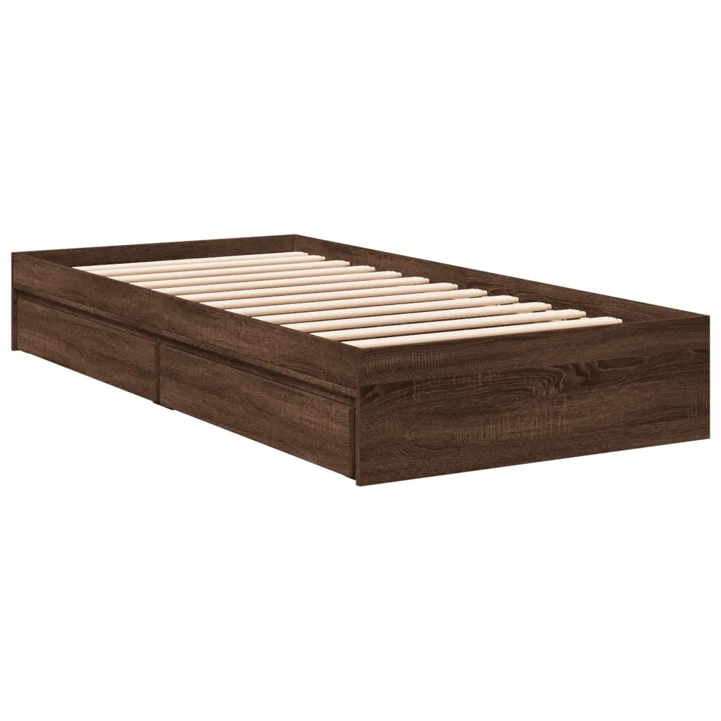 Letto singolo | Letto per adulti | Giroletto Cassetti Rovere Marrone 75x190 cm Legno Multistrato