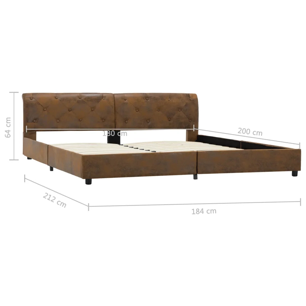 Letto matrimoniale | Letto per adulti | Giroletto Marrone in Similpelle Scamosciata 180x200 cm