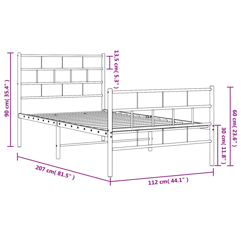 Giroletto con Testiera e Pediera-Struttura Letto Metallo Bianco 107x203 cm 101622