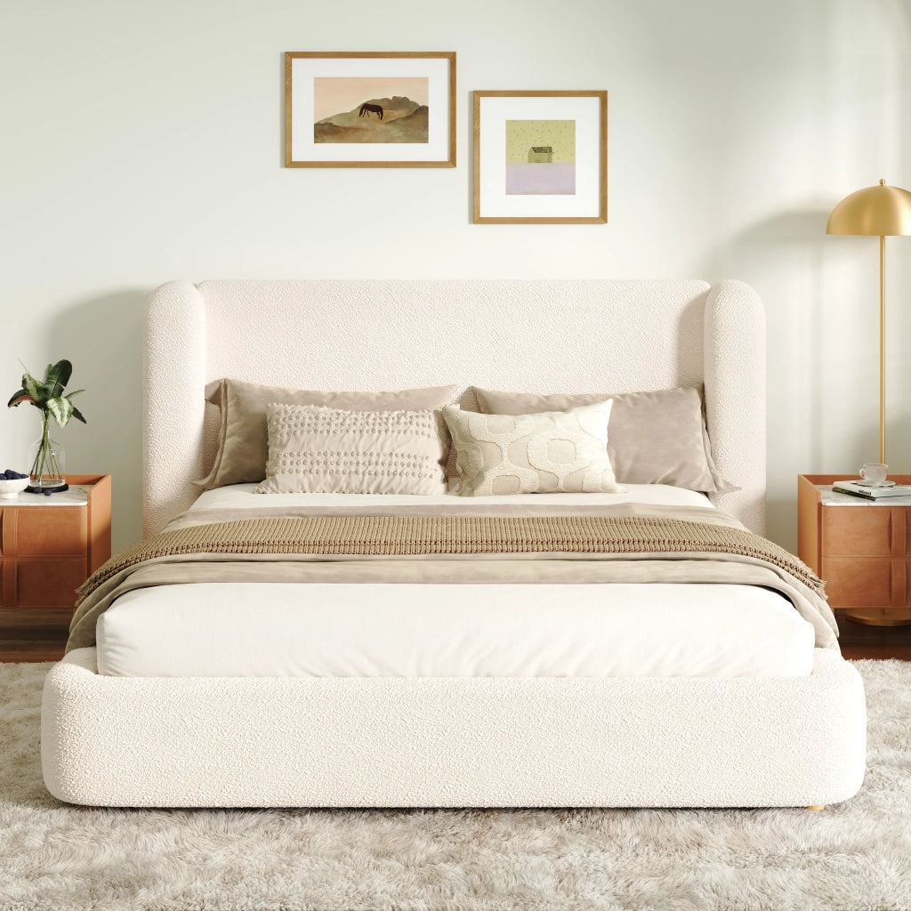 letto imbottito bouclé beige 180 x 200 cm