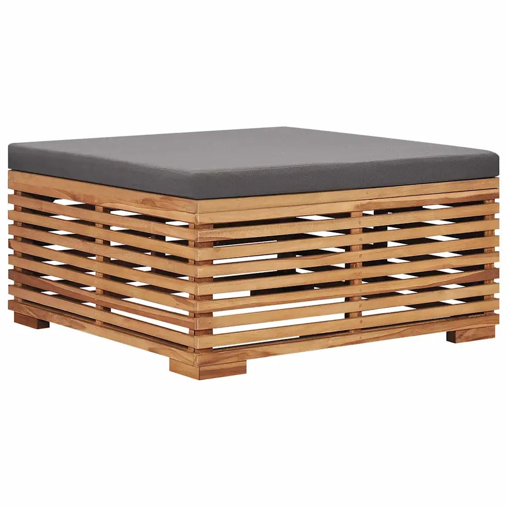 Salotto da Giardino-Set Tavolino Poggiapiedi Giardino Cuscino Grigio Scuro in Teak