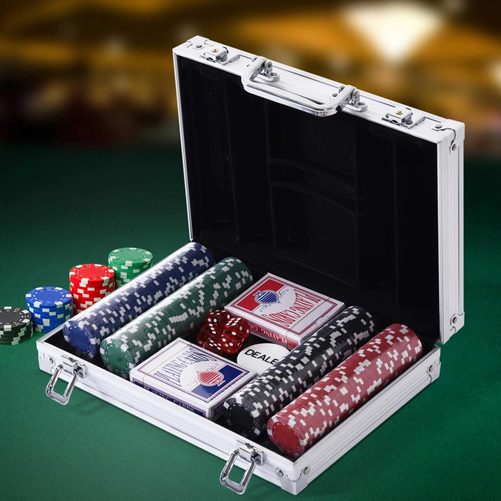 Set Poker Professionale 200 Fiches ¨C Xylo ¨C Valigetta Alluminio con Dadi Carte Dealer 29,5x20,5x6,5 cm