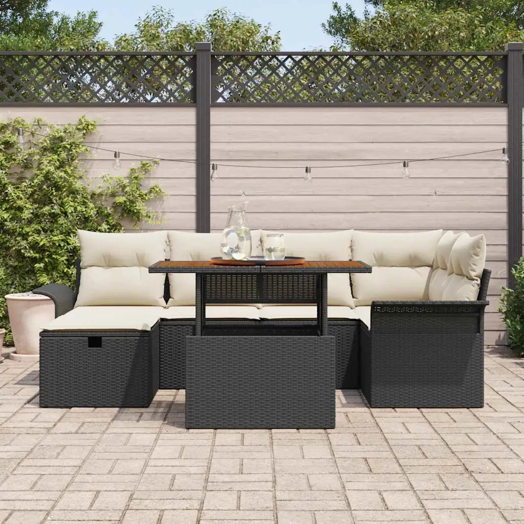 Set Divano da Giardino con cuscino 7 pcs Nero polyrattan 3359911