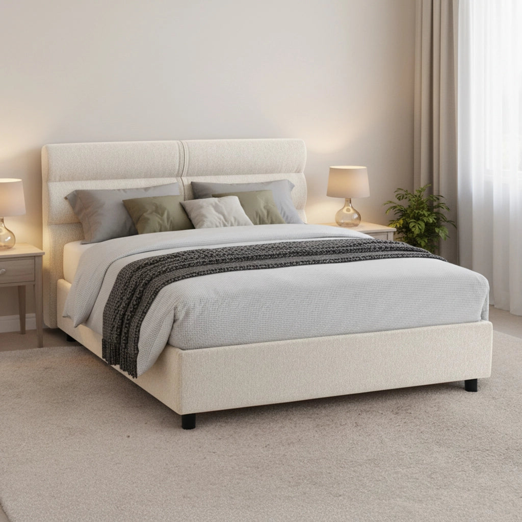 Letto Matrimoniale Bedero, Letto Matrimoniale Materasso Incluso Made in Italy, Beige