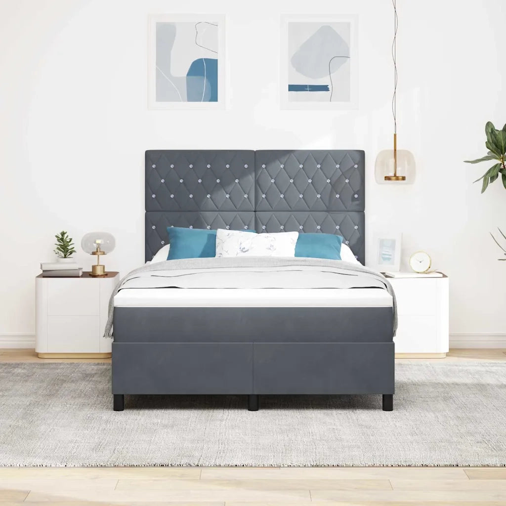 Letto a molle con materasso Grigio scuro 140 x 190 cm Velluto 3339765