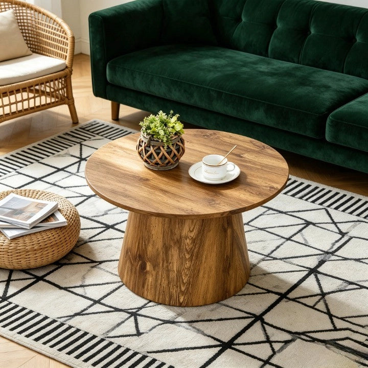 Tavolino rotondo in MDF effetto legno naturale ¨C 60 cm di diametro, 35 cm di altezza. Con rivestimento in laminato effetto legno di alta qualit¨¤ ¨C ide